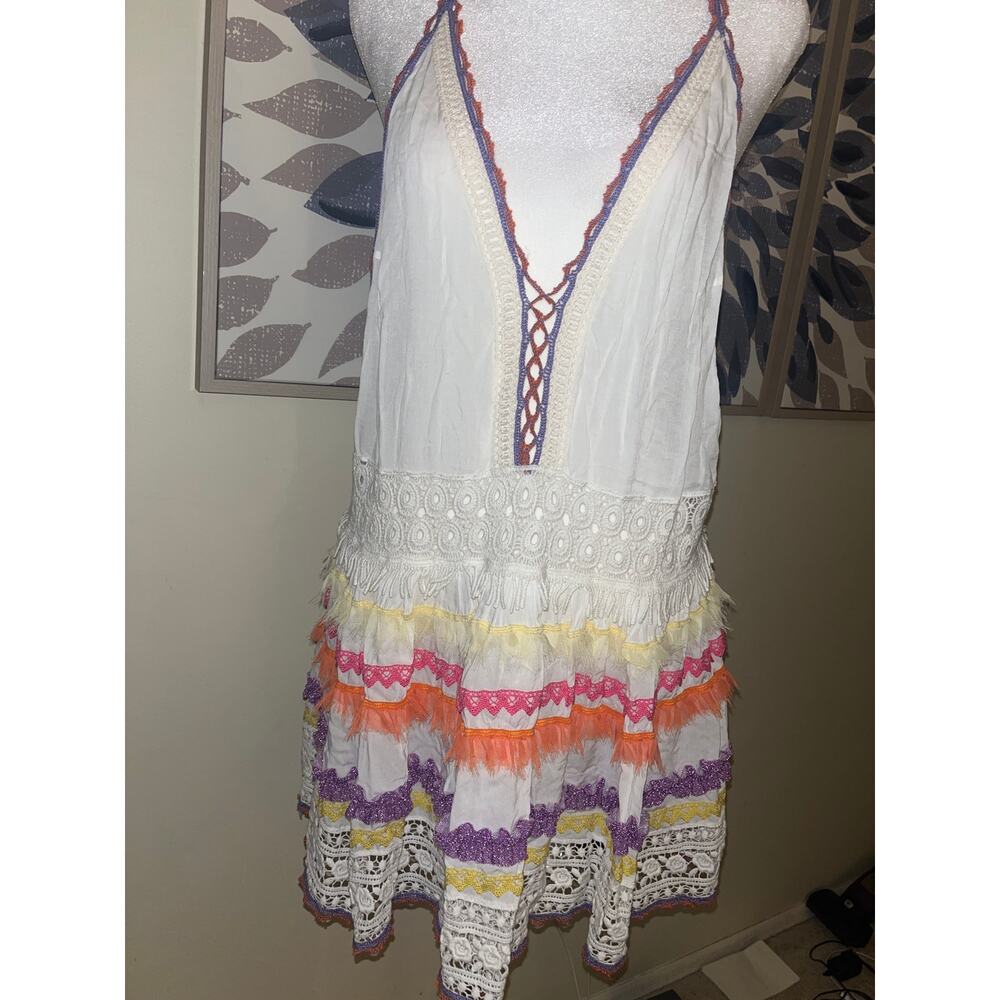 CHIO Mykonos Multicolor Lace Shirt Dress Small Italian Luxury Ruffles Frilly